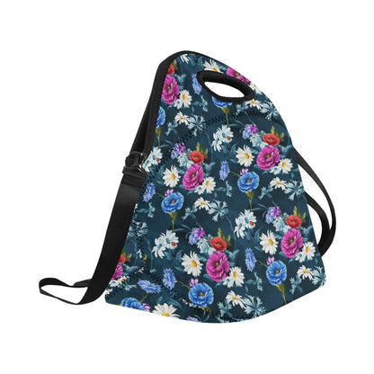 Floral Blue Themed Print Neoprene Lunch Bag (Model 1669)(Large)-JTAMIGO.COM