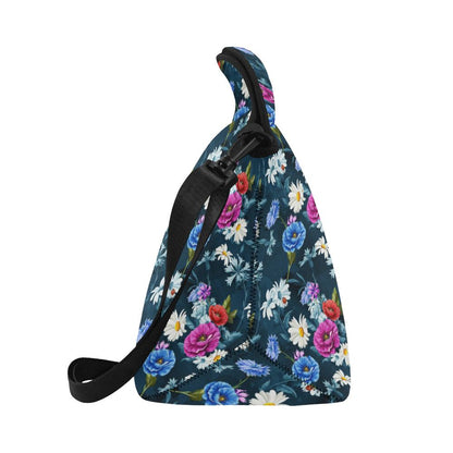 Floral Blue Themed Print Neoprene Lunch Bag (Model 1669)(Large)-JTAMIGO.COM