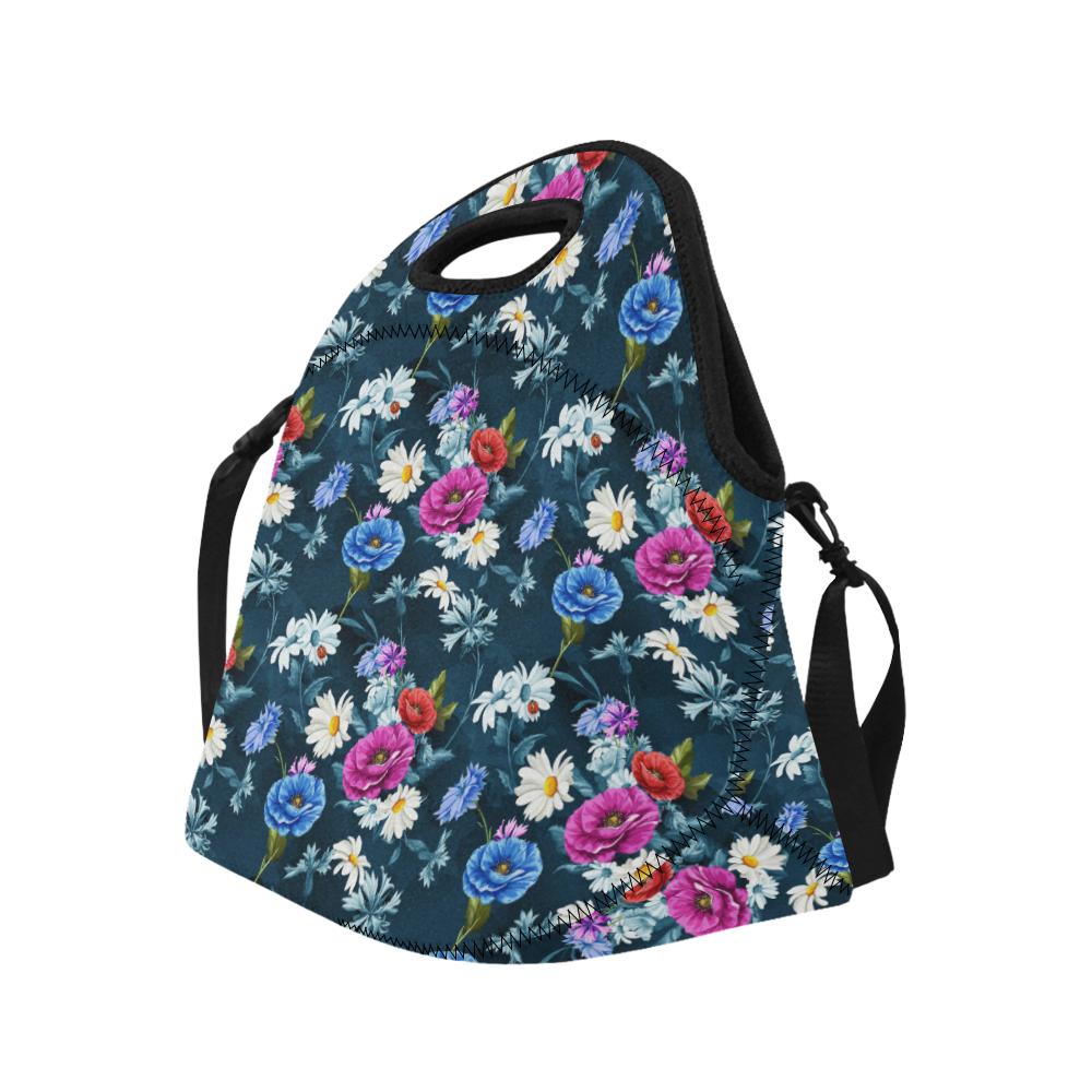 Floral Blue Themed Print Neoprene Lunch Bag (Model 1669)(Large)-JTAMIGO.COM