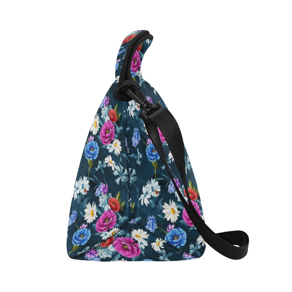 Floral Blue Themed Print Neoprene Lunch Bag (Model 1669)(Large)-JTAMIGO.COM