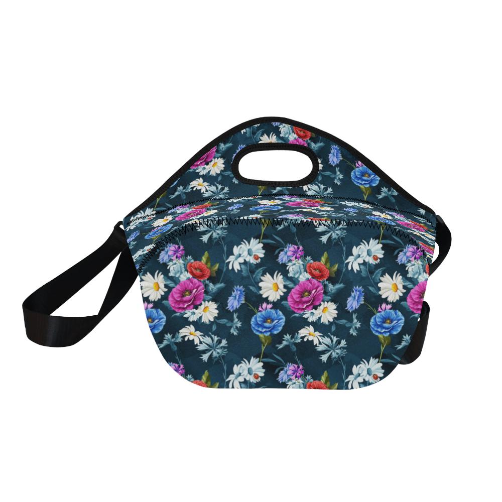 Floral Blue Themed Print Neoprene Lunch Bag (Model 1669)(Large)-JTAMIGO.COM