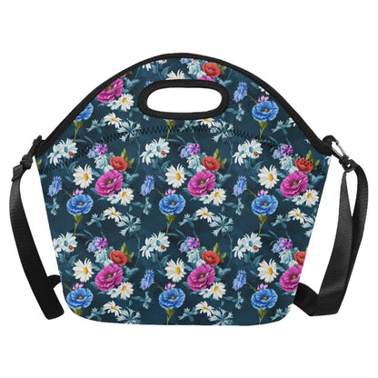 Floral Blue Themed Print Neoprene Lunch Bag (Model 1669)(Large)-JTAMIGO.COM