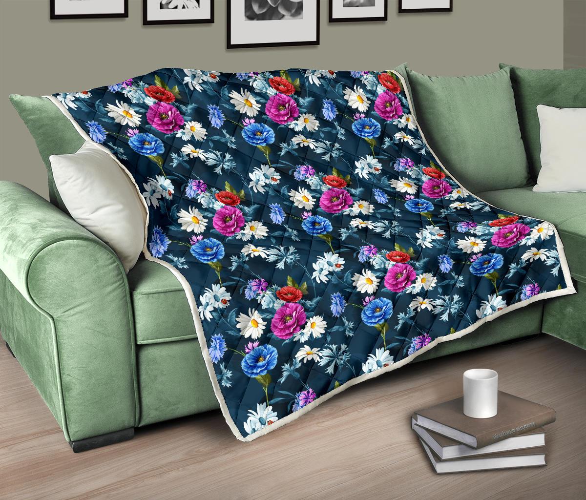 Floral Blue Themed Print Premium Quilt-JTAMIGO.COM