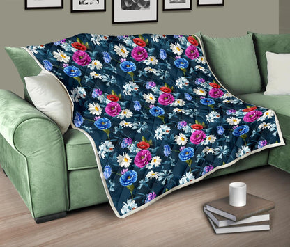 Floral Blue Themed Print Premium Quilt-JTAMIGO.COM
