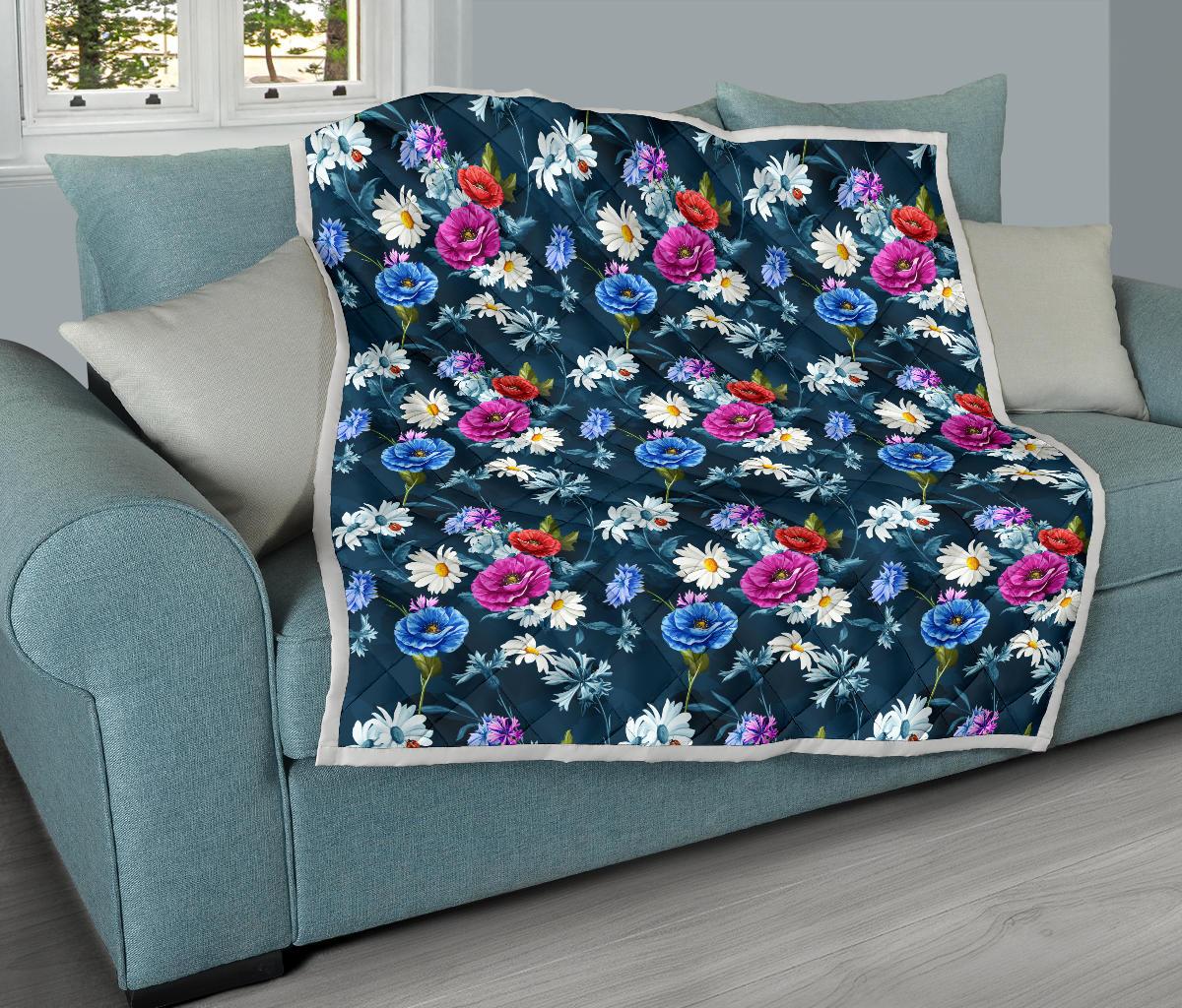 Floral Blue Themed Print Premium Quilt-JTAMIGO.COM