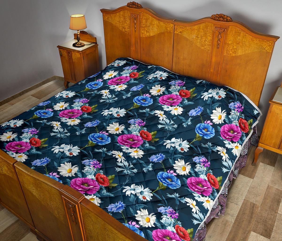 Floral Blue Themed Print Premium Quilt-JTAMIGO.COM