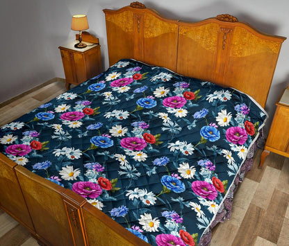 Floral Blue Themed Print Premium Quilt-JTAMIGO.COM