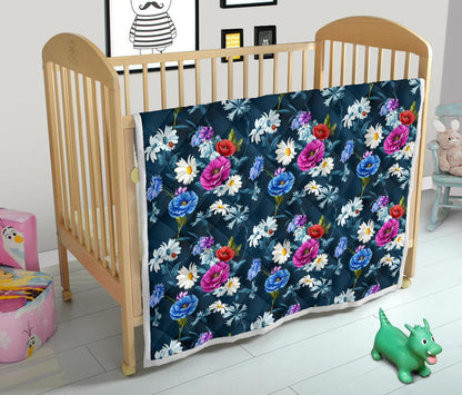 Floral Blue Themed Print Premium Quilt-JTAMIGO.COM