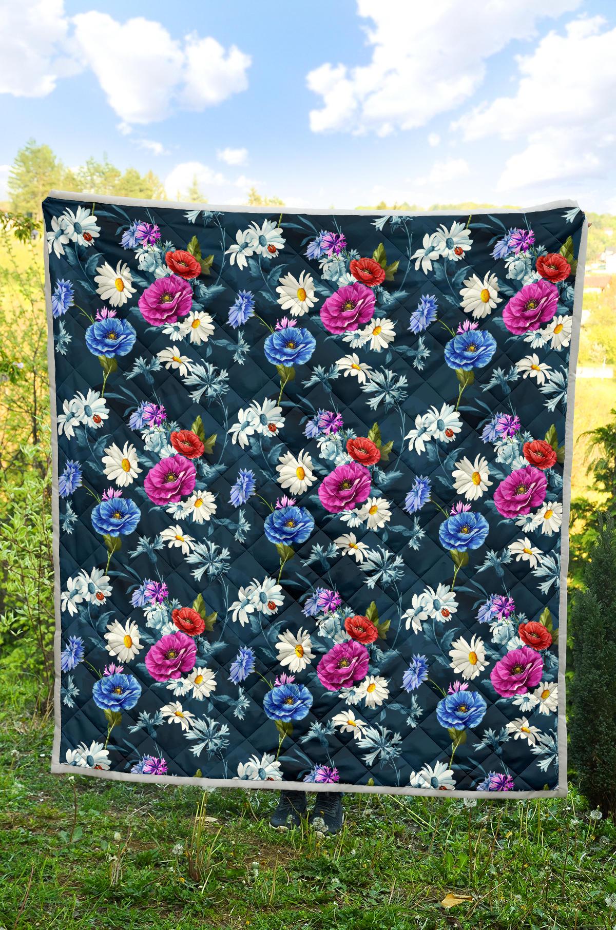 Floral Blue Themed Print Premium Quilt-JTAMIGO.COM