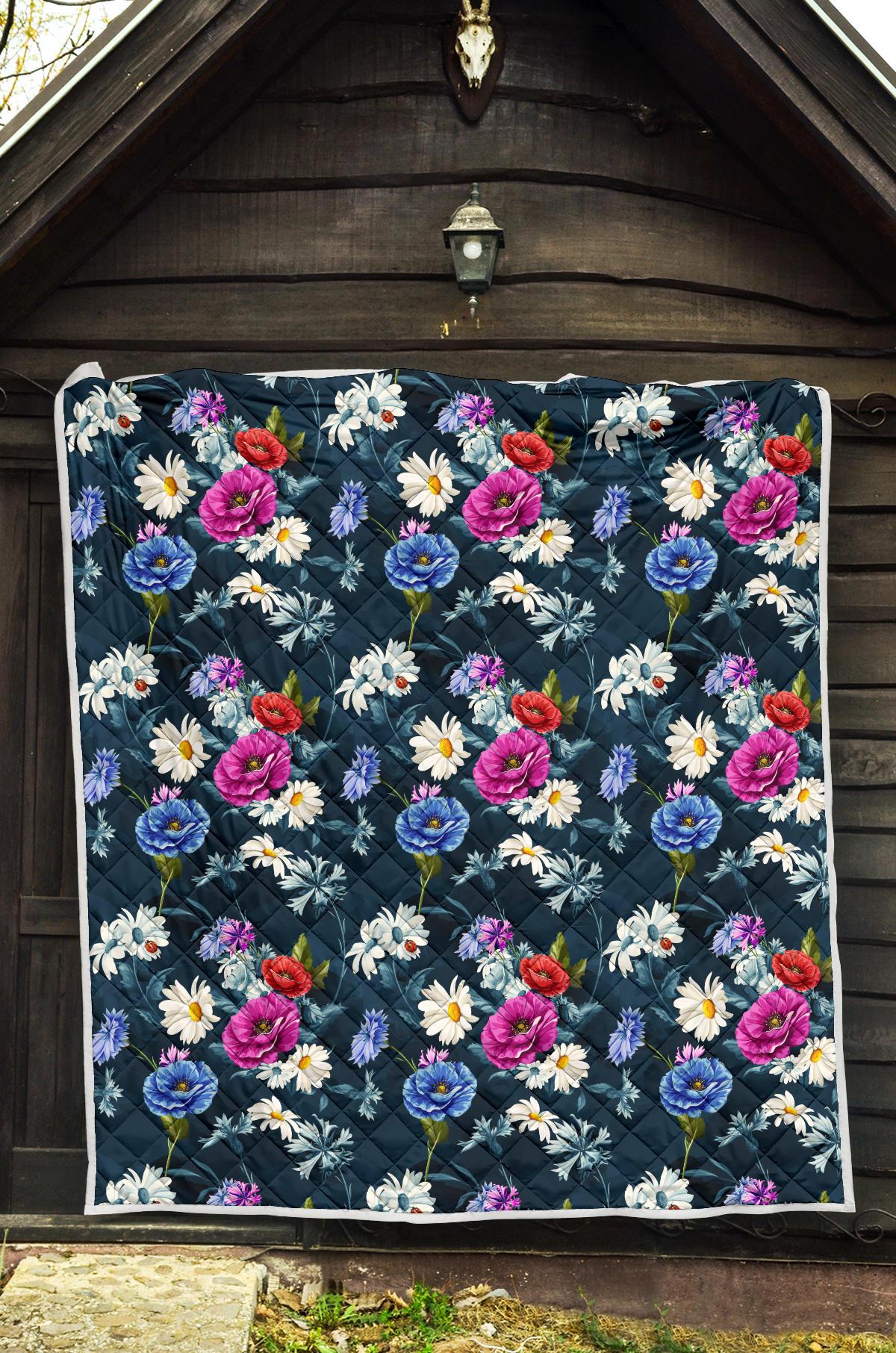 Floral Blue Themed Print Premium Quilt-JTAMIGO.COM