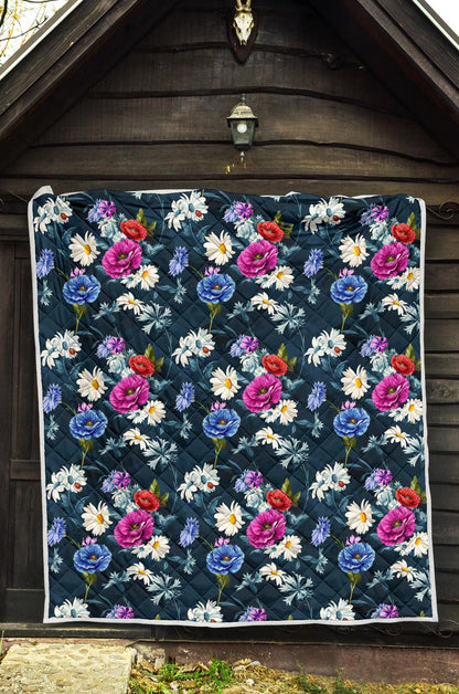 Floral Blue Themed Print Premium Quilt-JTAMIGO.COM