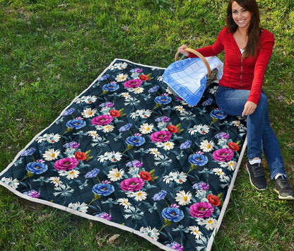 Floral Blue Themed Print Premium Quilt-JTAMIGO.COM
