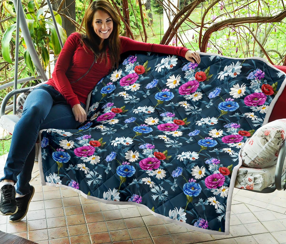 Floral Blue Themed Print Premium Quilt-JTAMIGO.COM