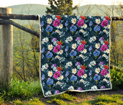 Floral Blue Themed Print Premium Quilt-JTAMIGO.COM