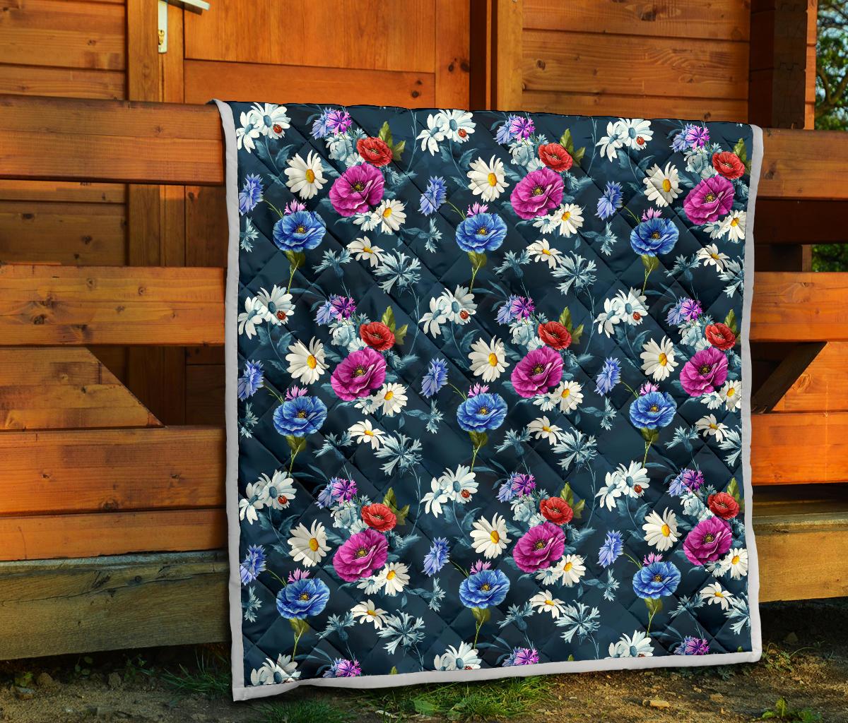 Floral Blue Themed Print Premium Quilt-JTAMIGO.COM