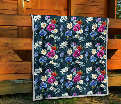 Floral Blue Themed Print Premium Quilt-JTAMIGO.COM