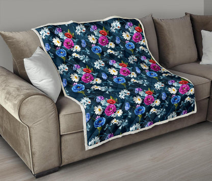 Floral Blue Themed Print Premium Quilt-JTAMIGO.COM