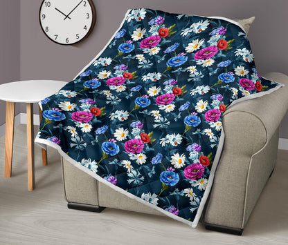 Floral Blue Themed Print Premium Quilt-JTAMIGO.COM