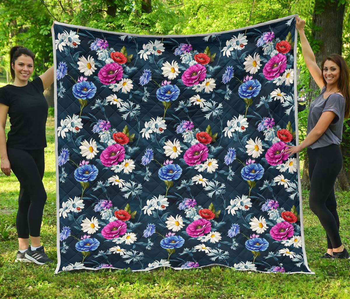 Floral Blue Themed Print Premium Quilt-JTAMIGO.COM