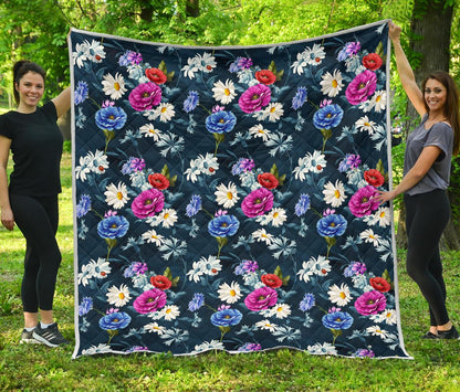 Floral Blue Themed Print Premium Quilt-JTAMIGO.COM