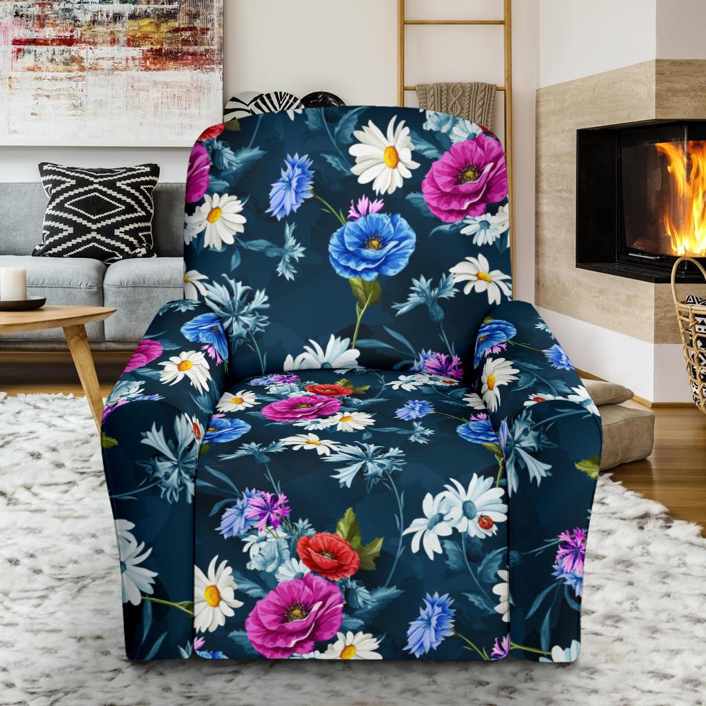 Floral Blue Themed Print Single Sofa Slipcover -JTAMIGO.COM