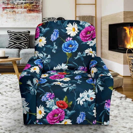 Floral Blue Themed Print Single Sofa Slipcover -JTAMIGO.COM