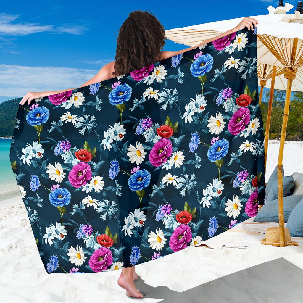 Floral Blue Themed Print Sarong Pareo Wrap