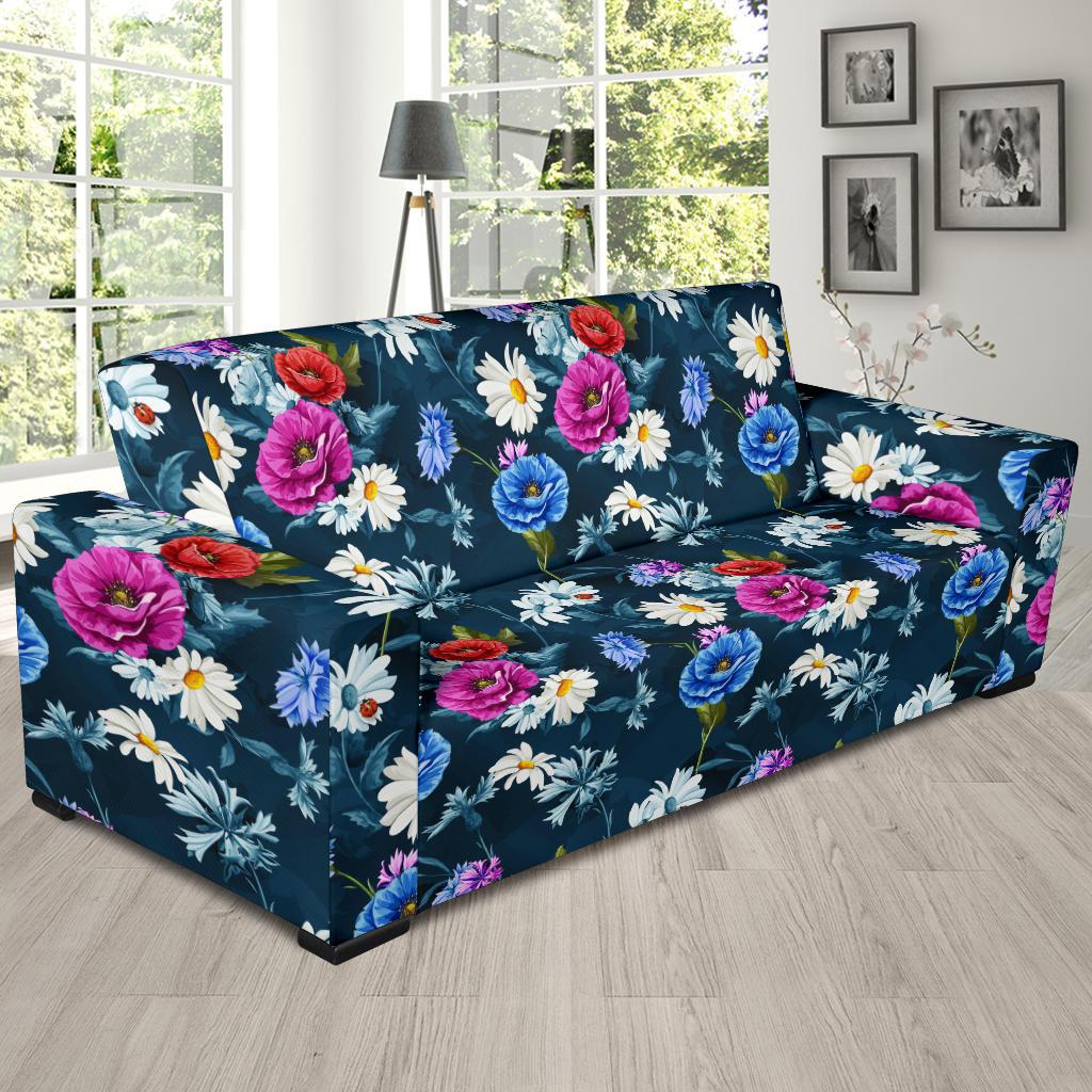 Floral Blue Themed Print Sofa Slipcover-JTAMIGO.COM