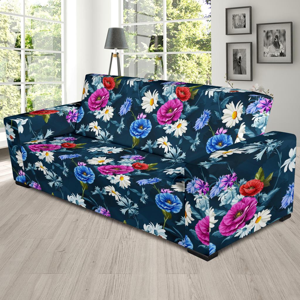 Floral Blue Themed Print Sofa Slipcover-JTAMIGO.COM