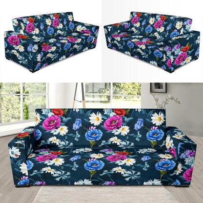 Floral Blue Themed Print Sofa Slipcover-JTAMIGO.COM
