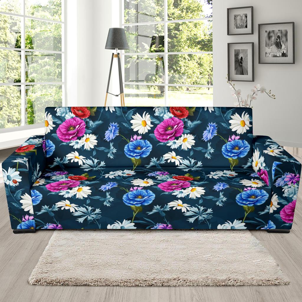 Floral Blue Themed Print Sofa Slipcover-JTAMIGO.COM