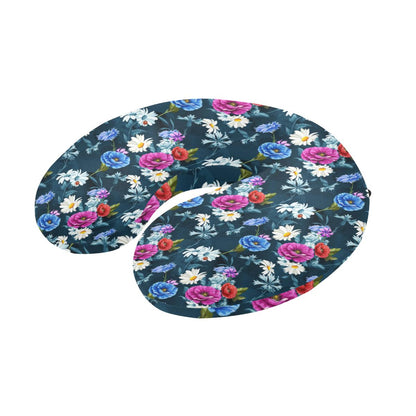 Floral Blue Themed Print U-Shaped Travel Neck Pillow-JTAMIGO.COM