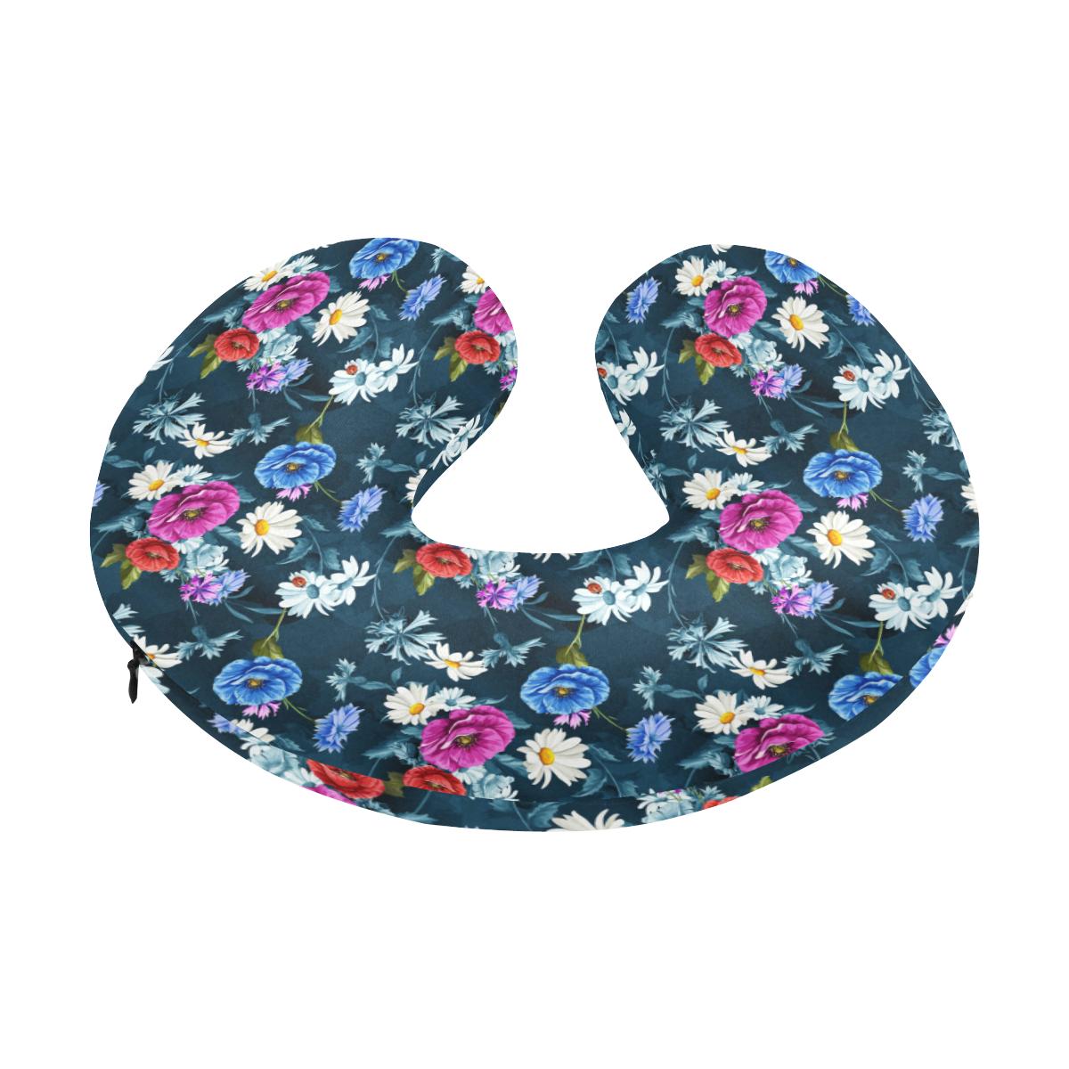Floral Blue Themed Print U-Shaped Travel Neck Pillow-JTAMIGO.COM