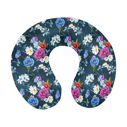 Floral Blue Themed Print U-Shaped Travel Neck Pillow-JTAMIGO.COM