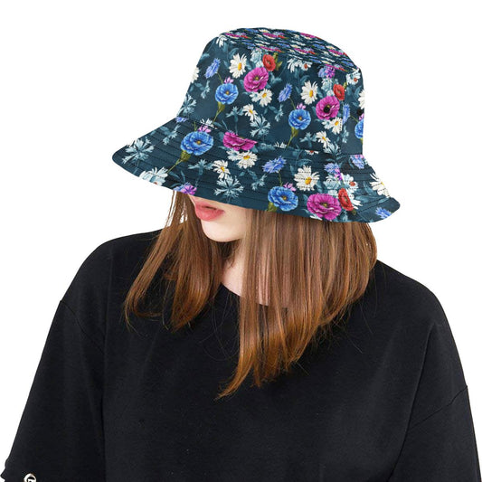 Floral Blue Themed Print Unisex Bucket Hat