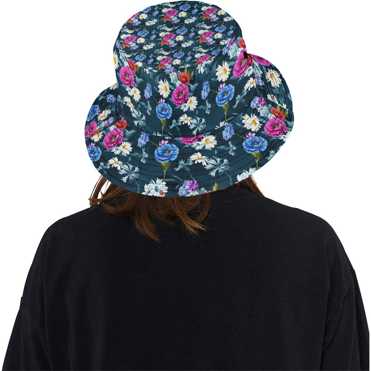 Floral Blue Themed Print Unisex Bucket Hat