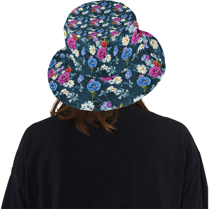 Floral Blue Themed Print Unisex Bucket Hat