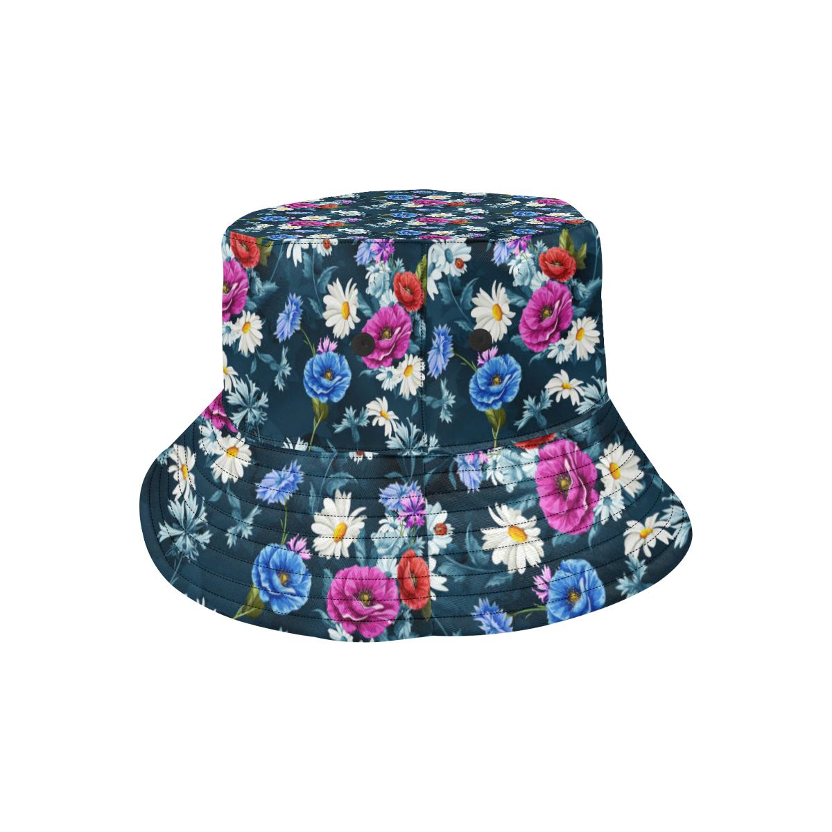 Floral Blue Themed Print Unisex Bucket Hat
