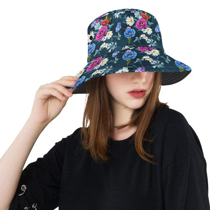 Floral Blue Themed Print Unisex Bucket Hat