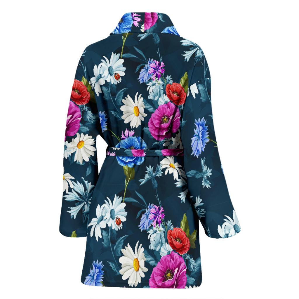 Floral Blue Themed Print Women Bath Robe-JTAMIGO.COM