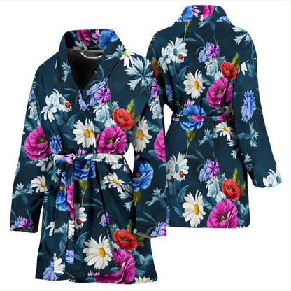 Floral Blue Themed Print Women Bath Robe-JTAMIGO.COM