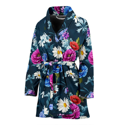 Floral Blue Themed Print Women Bath Robe-JTAMIGO.COM