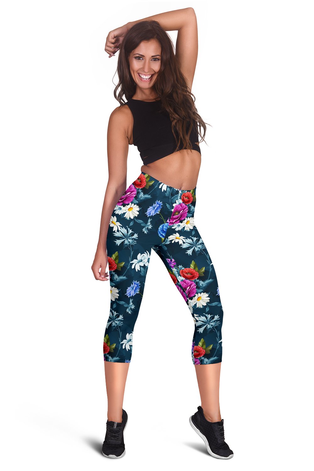 Floral Blue Themed Print Women Capris