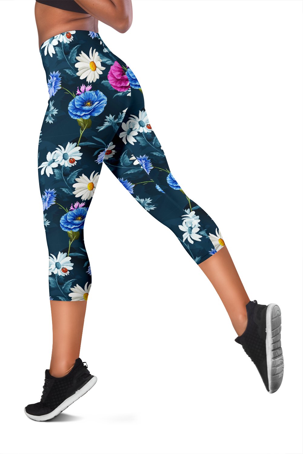 Floral Blue Themed Print Women Capris