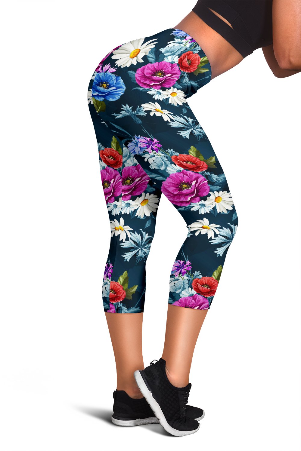 Floral Blue Themed Print Women Capris