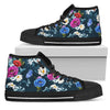 Floral Blue Themed Print Women High Top Shoes