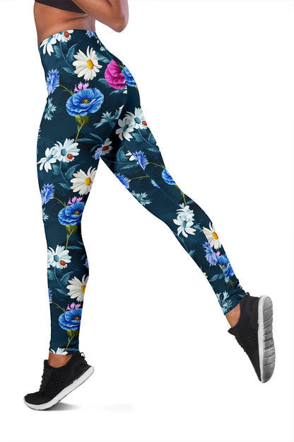 Floral Blue Themed Print Women Leggings