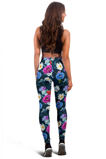 Floral Blue Themed Print Women Leggings