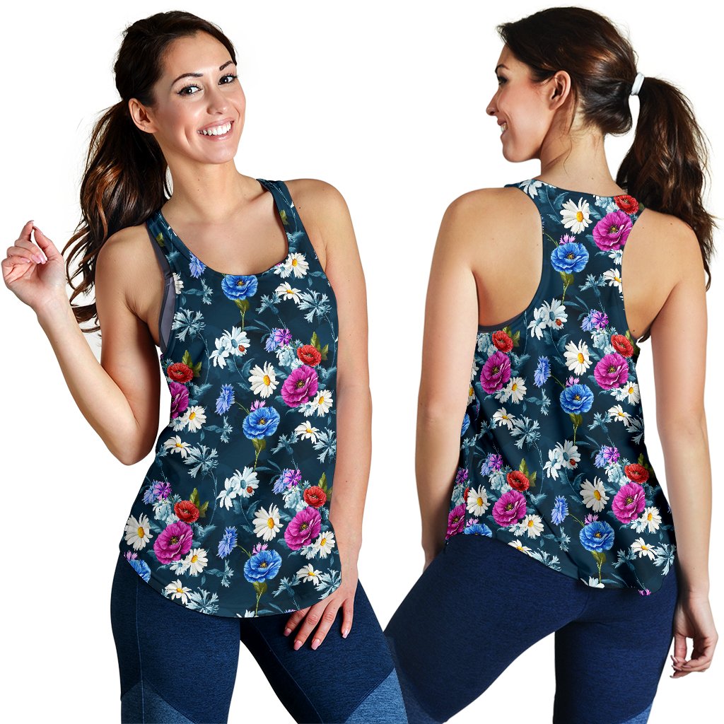 Floral Blue Themed Print Women Racerback Tank Top