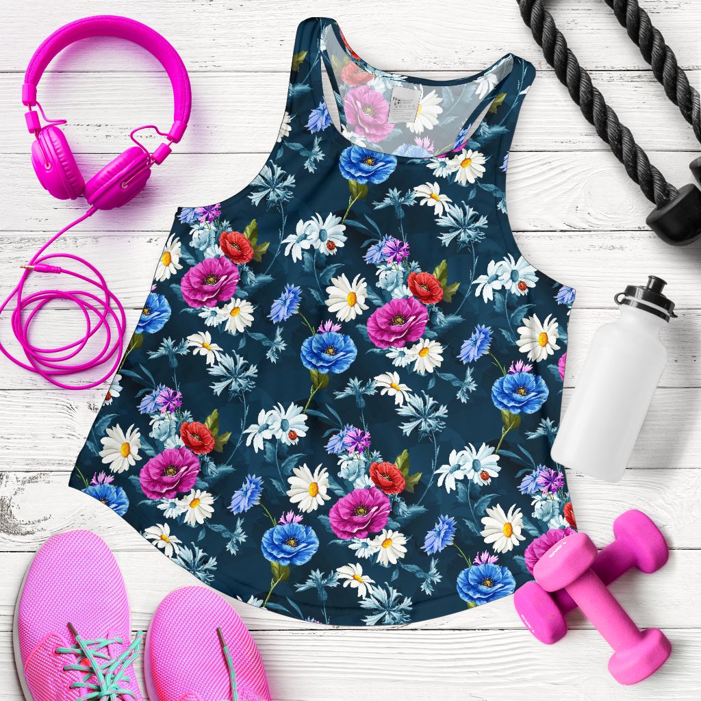 Floral Blue Themed Print Women Racerback Tank Top